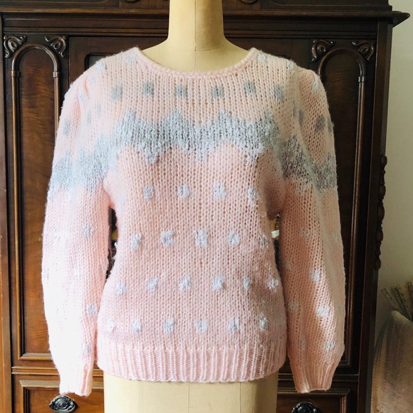VINTAGE 80s Pastel Cable Knit Sweater - Picture 2 of 10